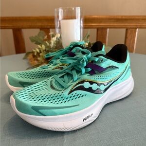Saucony Ride 15 Women's Aqua and Purple Athletic Shoes Size 8.5 Wide